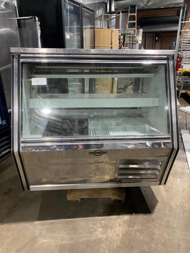 Universal Coolers Commercial Stainless Steel Slanted Glass Refrigerated Deli Meat Display Case! With Adjustable Shelve & Poly Coated Wire Rack! With Rear Access Sliding Glass Doors! With Storage Space Underneath! - Image 1 of 7