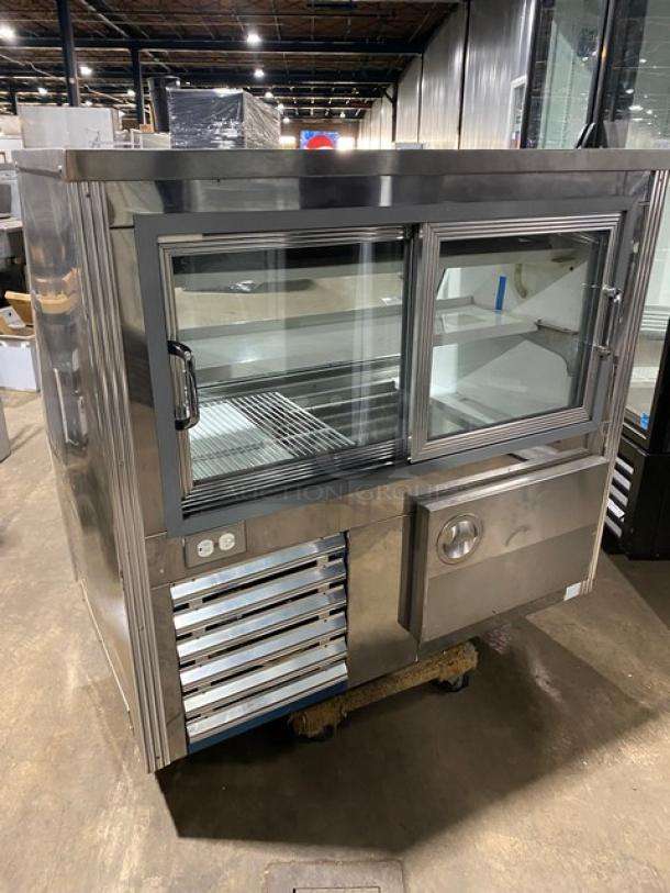 Universal Coolers Commercial Stainless Steel Slanted Glass Refrigerated Deli Meat Display Case! With Adjustable Shelve & Poly Coated Wire Rack! With Rear Access Sliding Glass Doors! With Storage Space Underneath! - Image 3 of 7