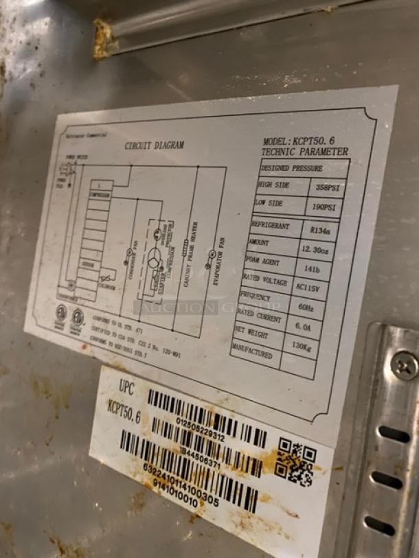 Kelvinator Commercial Stainless Steel Single Door Refrigerated Bain Marie Style Mega Top Pizza Prep Table! With Removable Cutting Board! With Poly Coated Wire Rack! Model: KCPT50.6 SN: 1B44506371! 115V 1 Phase! On Casters! - Image 7 of 10