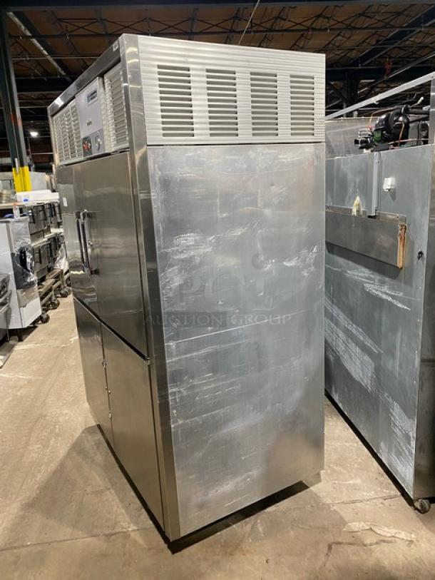Victory Commercial Stainless Steel Solid Half Door 2 Section Reach In Refrigerator! With Built In Pan Holding Racks & Wired Racks! On Casters! - Image 2 of 9