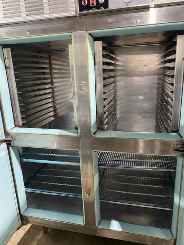 Victory Commercial Stainless Steel Solid Half Door 2 Section Reach In Refrigerator! With Built In Pan Holding Racks & Wired Racks! On Casters! - Image 5 of 9