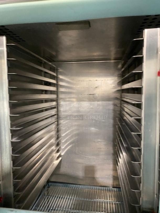 Victory Commercial Stainless Steel Solid Half Door 2 Section Reach In Refrigerator! With Built In Pan Holding Racks & Wired Racks! On Casters! - Image 6 of 9