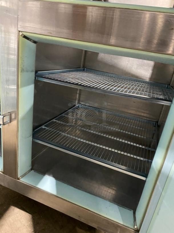 Victory Commercial Stainless Steel Solid Half Door 2 Section Reach In Refrigerator! With Built In Pan Holding Racks & Wired Racks! On Casters! - Image 7 of 9