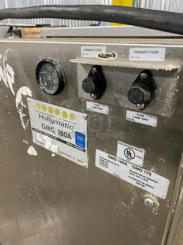 Hollymatic Commercial Stainless Steel Meat Mixer/Grinder! With Swing Open Hopper! Model: GMG 180A SN: 6089! 200V 3 Phase! On Legs! With Casters! - Image 8 of 12