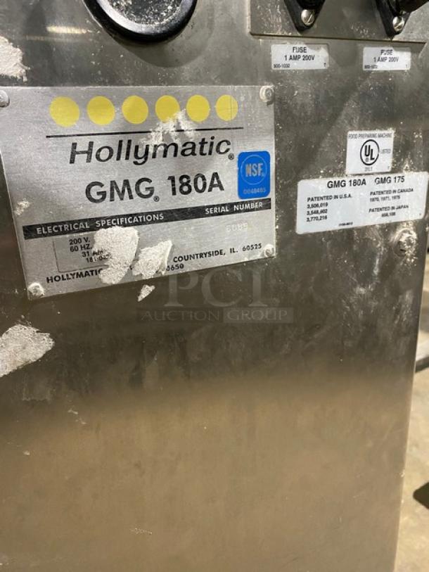 Hollymatic Commercial Stainless Steel Meat Mixer/Grinder! With Swing Open Hopper! Model: GMG 180A SN: 6089! 200V 3 Phase! On Legs! With Casters! - Image 10 of 12