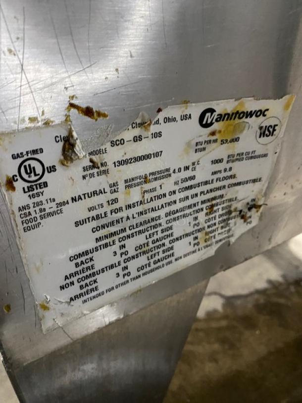 SunFire Commercial Stainless Steel Natural Gas Powered Single Deck Convection Oven! With Wired Racks! Model: SCO-GS-10S SN: 1309230000107! 120V 1 Phase! On Legs! - Image 7 of 8