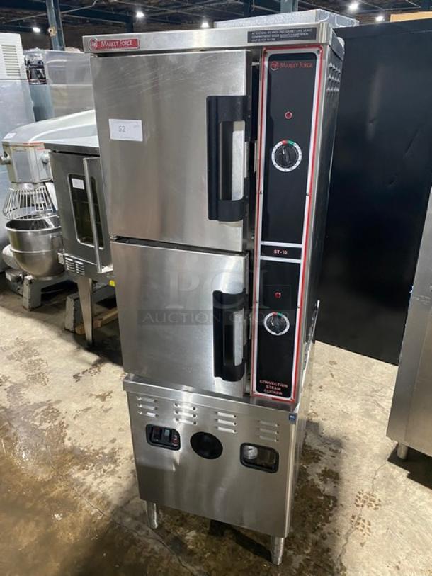 Market Forge Commercial Stainless Steel Electric Powered Dual Compartment Convection Steam Oven! With Individual Controls! With Built In Pan Holding Racks! Model: ST10M24E SN: 082917MH091B+! 208V 3 Phase! On Legs! - Image 1 of 10