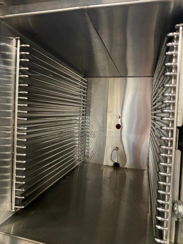 Market Forge Commercial Stainless Steel Electric Powered Dual Compartment Convection Steam Oven! With Individual Controls! With Built In Pan Holding Racks! Model: ST10M24E SN: 082917MH091B+! 208V 3 Phase! On Legs! - Image 6 of 10