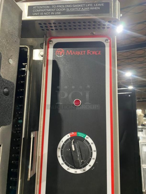 Market Forge Commercial Stainless Steel Electric Powered Dual Compartment Convection Steam Oven! With Individual Controls! With Built In Pan Holding Racks! Model: ST10M24E SN: 082917MH091B+! 208V 3 Phase! On Legs! - Image 7 of 10