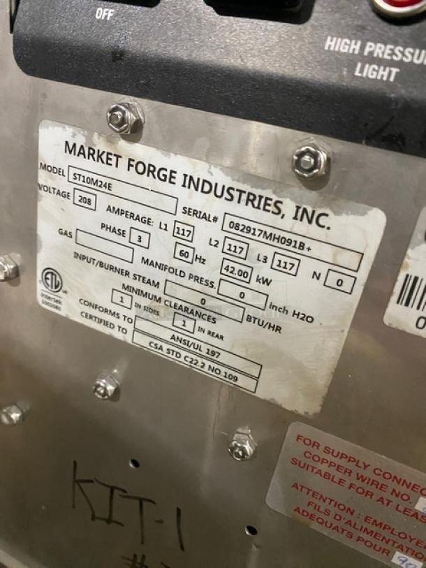 Market Forge Commercial Stainless Steel Electric Powered Dual Compartment Convection Steam Oven! With Individual Controls! With Built In Pan Holding Racks! Model: ST10M24E SN: 082917MH091B+! 208V 3 Phase! On Legs! - Image 10 of 10