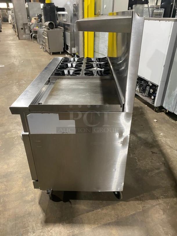 Cook Rite Commercial Stainless Steel Natural Gas Powered 6 Burner Range/Flat Griddle Split Top & Double Oven Combo! With Back Splash & Overhead Salamander Shelf! With Wired Oven Racks! On Casters! - Image 3 of 10