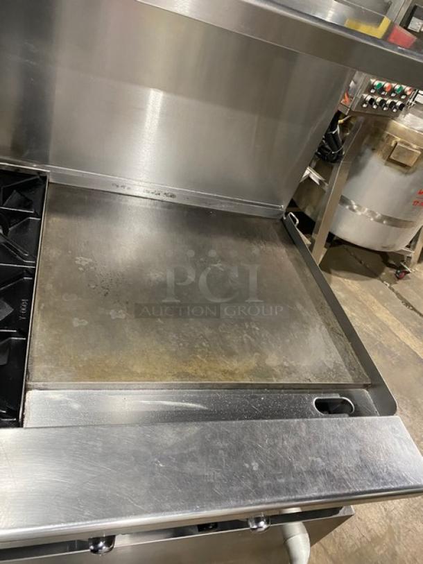 Cook Rite Commercial Stainless Steel Natural Gas Powered 6 Burner Range/Flat Griddle Split Top & Double Oven Combo! With Back Splash & Overhead Salamander Shelf! With Wired Oven Racks! On Casters! - Image 6 of 10