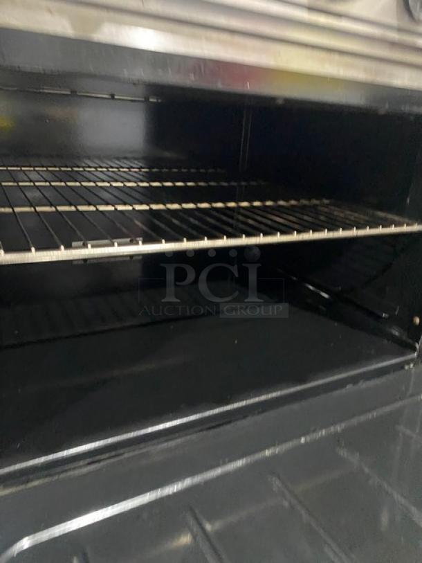 Cook Rite Commercial Stainless Steel Natural Gas Powered 6 Burner Range/Flat Griddle Split Top & Double Oven Combo! With Back Splash & Overhead Salamander Shelf! With Wired Oven Racks! On Casters! - Image 8 of 10