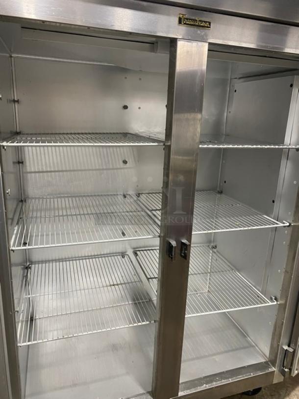 Traulsen Commercial Stainless Steel Solid 2 Door Reach In Refrigerator! Energy Star Certified! With Poly Coated Wire Racks! Model: G20010 SN: T21699G09! 115V 1 Phase! On Casters! - Image 5 of 9
