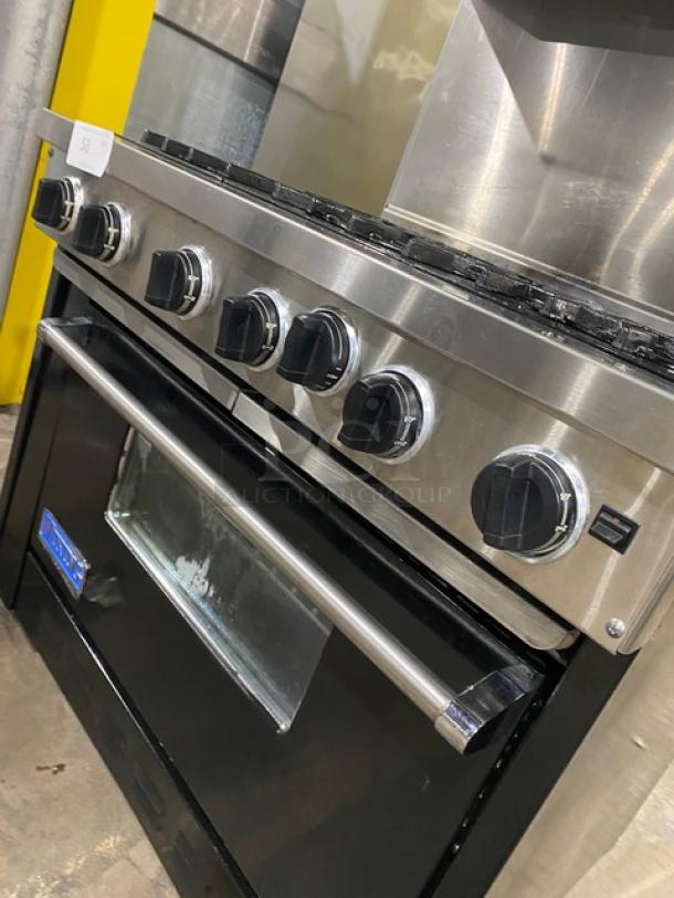 Viking Commercial Stainless Steel Natural Gas Powered 6 Burner Range/Oven Combo! With Back Splash & Overhead Salamander Shelf! With Wired Oven Racks! On Legs! - Image 8 of 9