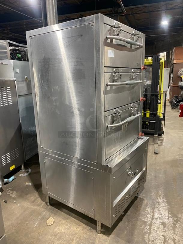 L & T Panda Range Commercial Stainless Steel Natural Gas Powered High-Speed 3 Compartment Steamer Cabinet! With Independent Controls! Model: PD-HKSMG-CB30 SN: PHM2002001! On Legs! - Image 2 of 9
