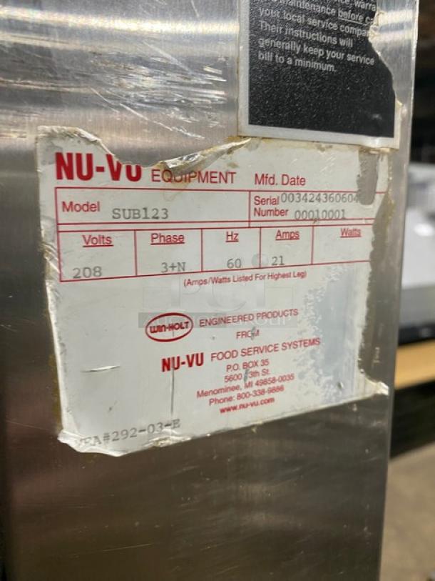 Nu-Vu Subway Style Commercial Stainless Steel Electric Powered Double Deck Oven/Proofer Combo! With Wired Oven Racks! Model: SUB123 SN: 00342436060400010001! 208V 3+N Phase! On Casters! - Image 9 of 10