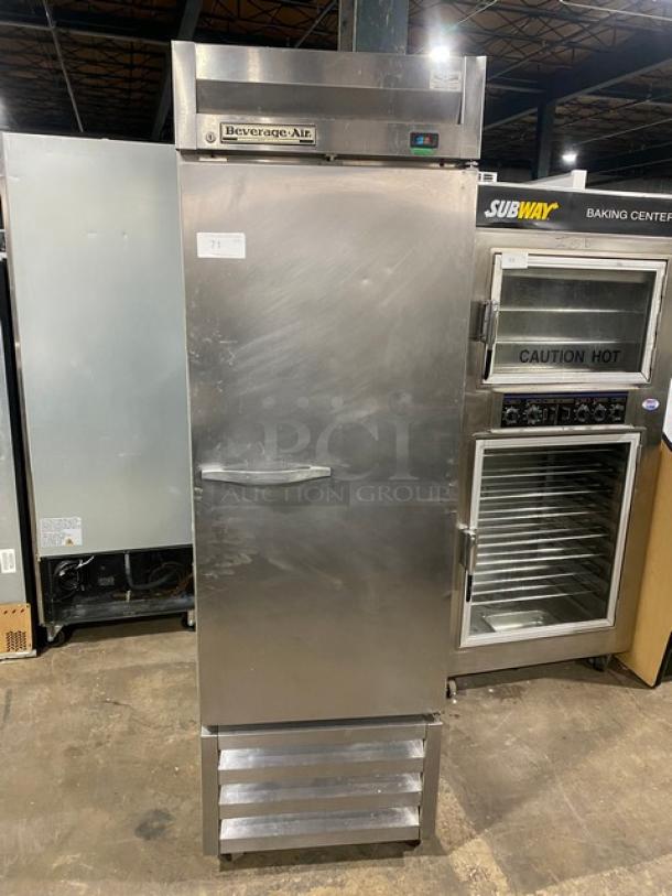 Beverage-Air Commercial Stainless Steel Solid Single Door Reach In Refrigerator! With Poly Coated Wire Racks! Model: KR24-1AS SN: 5026859! 115V 1 Phase! On Casters! - Image 1 of 9