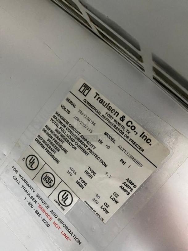 Traulsen Commercial Stainless Steel 2 Section Half Door Reach In Freezer! With Wired Racks! Model: ALT232NREHHS SN: T457230J96! 208-230/115V 1 Phase! On Legs! - Image 6 of 8