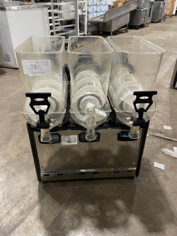 Cofrimell Commercial Stainless Steel Electric Powered Countertop Triple Slushy/Frozen Beverage Dispenser Machine! With 3 Hoppers! - Image 1 of 8