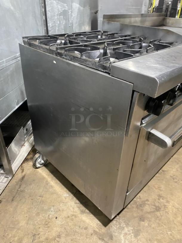 SWEET! Venancio USA Commercial Stainless Steel Natural Gas Powered 4 Burner Range/Flat Griddle Split Top & Double Oven Combo! With Wired Oven Rack! Model: R602ST-24B30G! On Casters! - Image 2 of 11