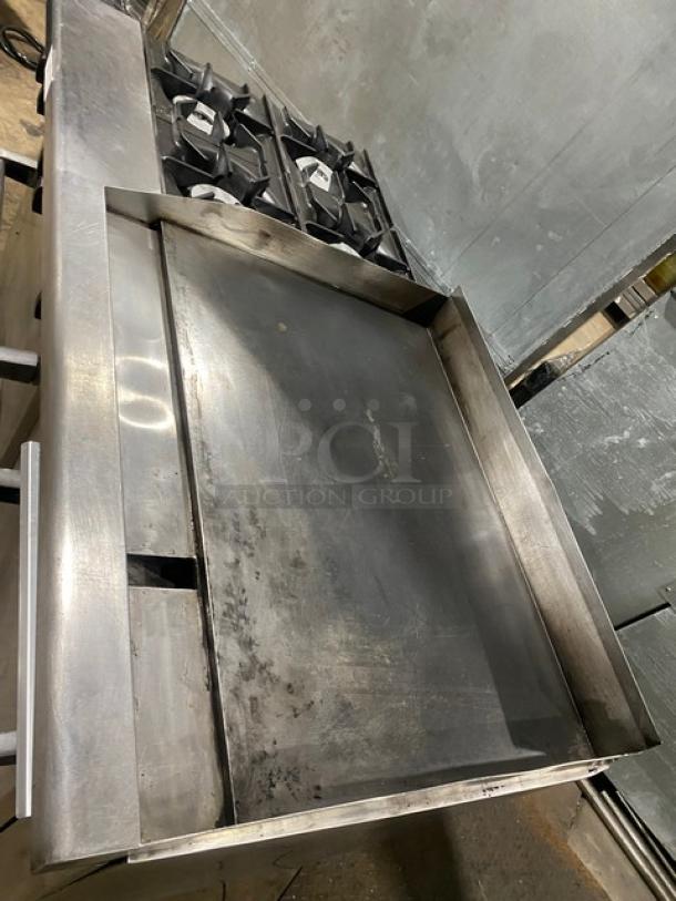 SWEET! Venancio USA Commercial Stainless Steel Natural Gas Powered 4 Burner Range/Flat Griddle Split Top & Double Oven Combo! With Wired Oven Rack! Model: R602ST-24B30G! On Casters! - Image 6 of 11