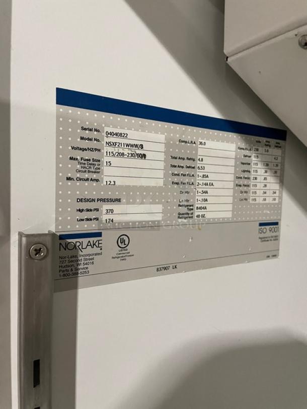 Norlake Commercial White Single Swing Door Reach In Freezer! With Poly Coated Wire Racks! Model: NSXF211WWW/8 SN: 04040822! 115/208-230V! - Image 7 of 9