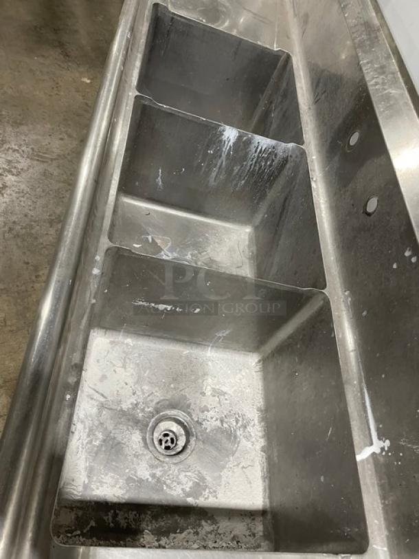 Green World By Turbo Air Commercial Stainless Steel 3 Compartment Sink! With Left & Right Drain Boards! With Back Splash! Model: TSA-3-14-D2! - Image 6 of 8
