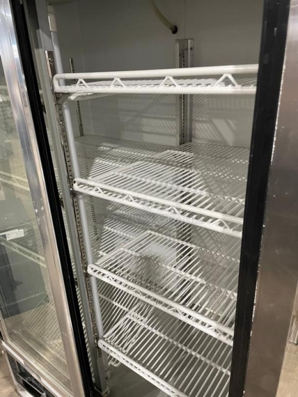 Leader Commercial Stainless Steel Double Glass Sliding Door Reach In Merchandiser Refrigerator! With Poly Coated Wire Racks! Model: ESLS48 S/C SN: NQ03M2502! 115V 1 Phase! - Image 5 of 8