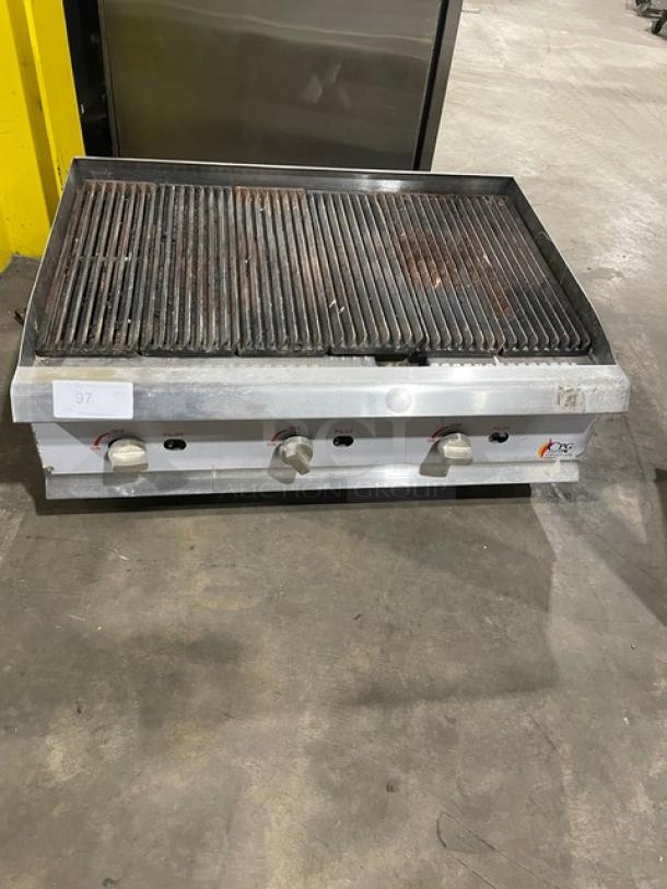 CPG Commercial Stainless Steel Natural Gas Powered Countertop Char Broiler! With Grooved Grates! With Back & Side Splash! Model: CBR36 SN: 1708002288! On Legs! - Image 1 of 9