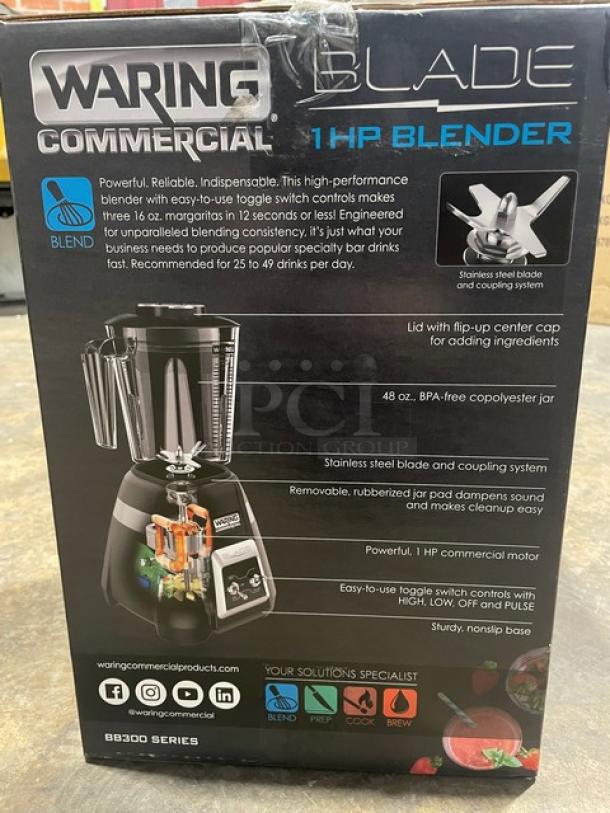 BRAND NEW! IN THE BOX! Waring Blade Series Commercial 48 Oz. Countertop Food/Beverage Bar Blender! With Industrial Stainless Steel Blade & Blender Jar! With Toggle Switch Controls! Model: BB300-S! 120V 1 Phase! - Image 2 of 3