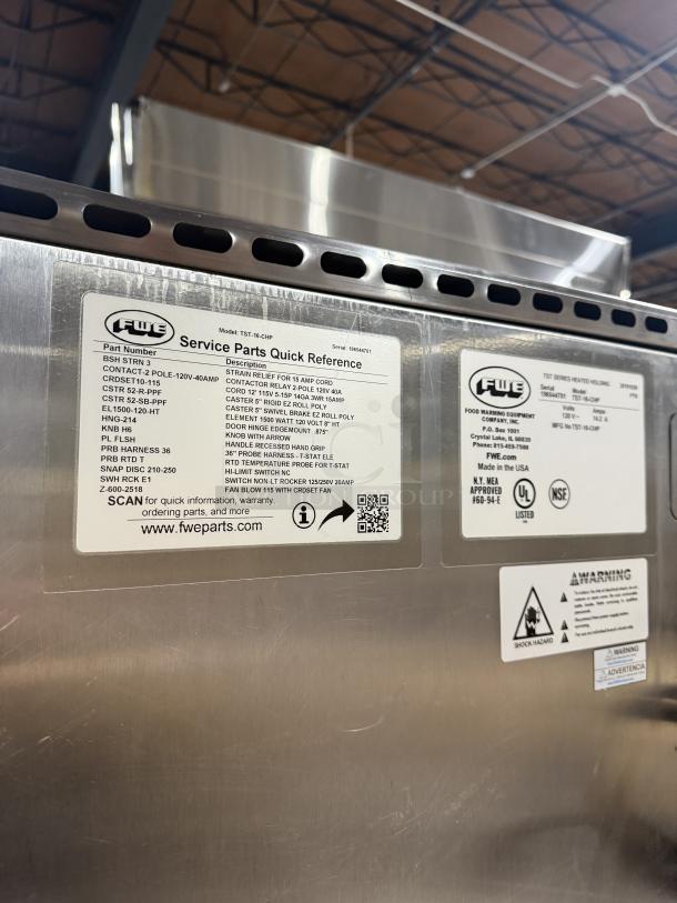 WOW! FWE TST-Series Commercial Stainless Steel Half Door Single Section Electric Powered Heated Holding/Proofing Cabinet! With Built In Pan Holding Rack! Model: TST-16-CHP SN: 196544701! 120V! On Casters! - Image 7 of 8