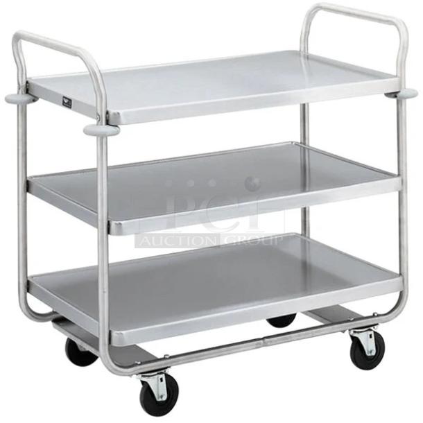 BRAND NEW! Vollrath Caravelle Series Commercial Stainless Steel Chrome Plated 3 Tier Tubular Heavy-Duty Utility/Bussing Cart! With 500 Lb. Capacity!  With U Shaped Frame & Donut Bumpers! Model: 97168! On Casters! - Image 1 of 1