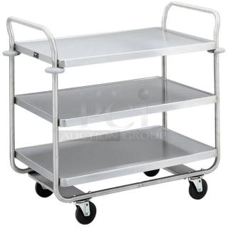 BRAND NEW! Vollrath Caravelle Series Commercial Stainless Steel Chrome Plated 3 Tier Tubular Heavy-Duty Utility/Bussing Cart! With 500 Lb. Capacity!  With U Shaped Frame & Donut Bumpers! Model: 97168! On Casters!