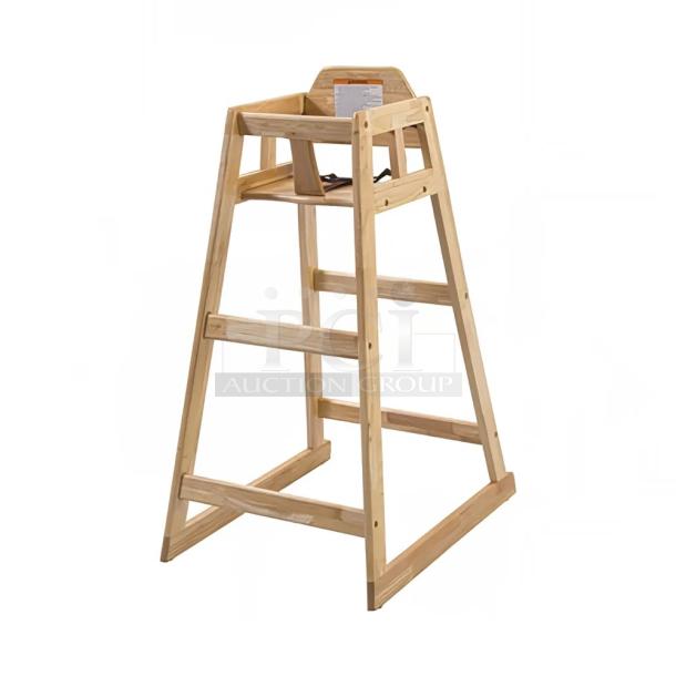 BRAND NEW! Winco Commercial Rubber Wood Natural Finish Pub Height Stackable Highchairs! With A 32" Seat Height! With Buckle Style Straps! Model: CHH-601! 2X Your Bid! - Image 1 of 1