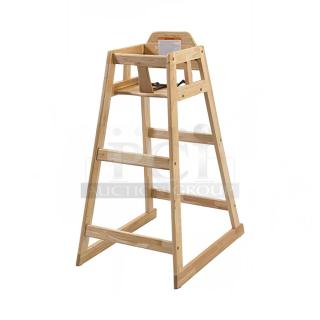 BRAND NEW! Winco Commercial Rubber Wood Natural Finish Pub Height Stackable Highchairs! With A 32" Seat Height! With Buckle Style Straps! Model: CHH-601! 2X Your Bid!
