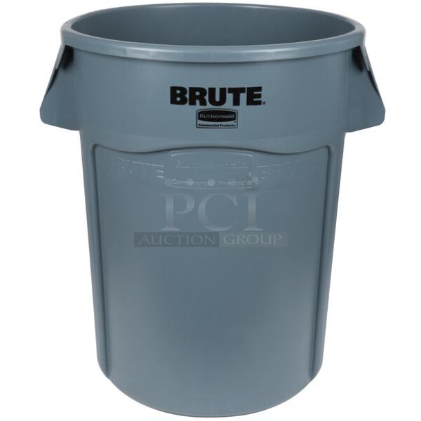 BRAND NEW! Rubbermaid Brute Series Commercial Heavy-Duty 44 Gal. Round Gray Trash Cans! With Non-Slip Handles & Liner Cinches! With Molded Grip Base! Model: FG264360GRAY! 2X Your Bid! - Image 1 of 1