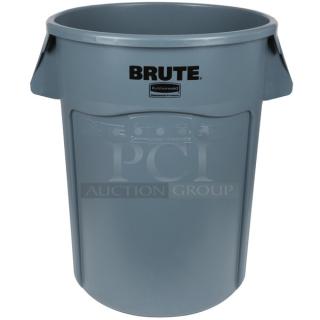 BRAND NEW! Rubbermaid Brute Series Commercial Heavy-Duty 44 Gal. Round Gray Trash Cans! With Non-Slip Handles & Liner Cinches! With Molded Grip Base! Model: FG264360GRAY! 2X Your Bid!