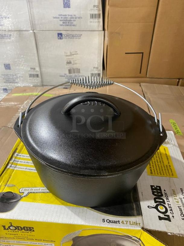 BRAND NEW! IN THE BOX! Lodge Commercial 5 Quart Cast Iron Dutch Oven! With Dome Style Lid & Wired Spiral Bail Handle! Model: L8DO3! 2X Your Bid! - Image 5 of 8