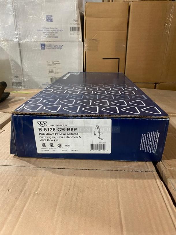BRAND NEW! IN THE BOX! T&S Brass Commercial 34.12" High Wall Mounted DuraPull Pre-Rinse Faucet! With Spray Valve & 30" Hose! Model: B-5125-CR-B8P! - Image 1 of 6