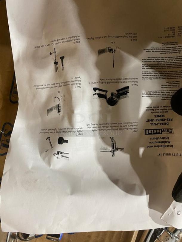 BRAND NEW! IN THE BOX! T&S Brass Commercial 34.12" High Wall Mounted DuraPull Pre-Rinse Faucet! With Spray Valve & 30" Hose! Model: B-5125-CR-B8P! - Image 6 of 6