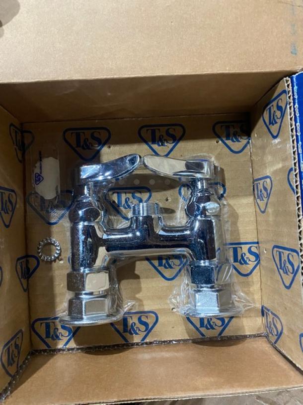 BRAND NEW! IN THE BOX! T & S Brass Commercial Deck Mounted Double Pantry Faucet! With 4" Adjustable Centers! Model: B-0225-LN! - Image 4 of 5
