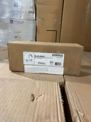BRAND NEW! IN THE BOX! Encore Commercial Wall Mount Backsplash Faucet! With Gooseneck Spout! Model: KL45-4000!
