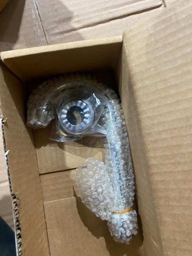 BRAND NEW! IN THE BOX! Encore Commercial Wall Mount Backsplash Faucet! With Gooseneck Spout! Model: KL45-4000! - Image 4 of 6