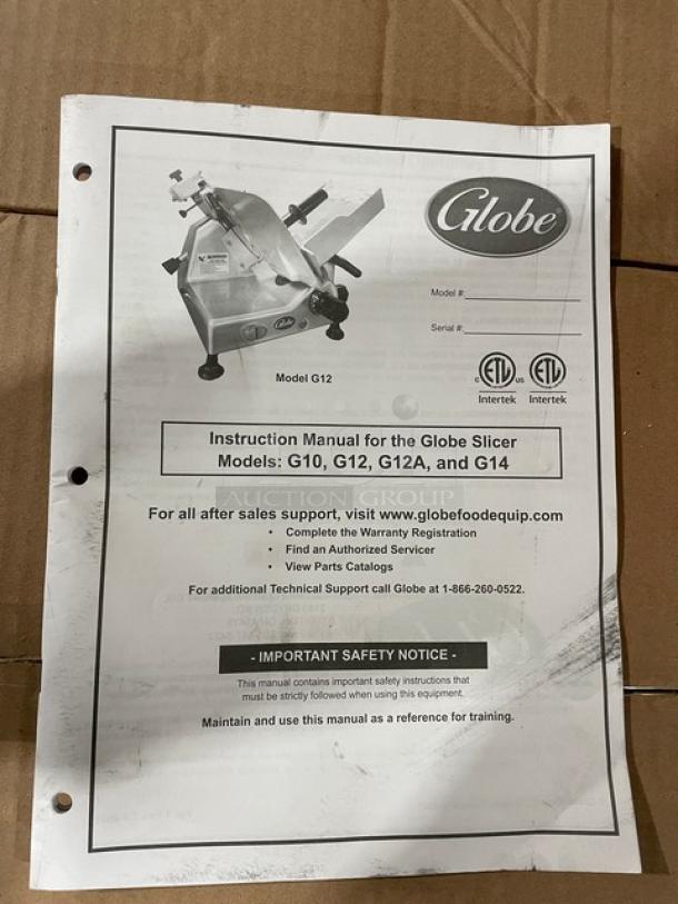 NEW! SCRATCH-N-DENT! Globe Commercial Electric Powered Countertop Manual Gravity Feed Deli Meat/Cheese Slicer! With 12" Wide Blade! Model: G12 SN: 546332! 115V 1 Phase! On Legs! - Image 11 of 11