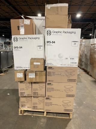 NEW! MIXED PALLET! HFA Commercial 46-Oz. Gourmet-To-Go Smoothwall Oblong Food Containers! With Dome Style Lids! 150/Case! Model: 4219-45-150WDL! With Graphic Packaging Commercial 54-Oz. Short Paper Food Buckets! 450/Case! Model: DFS-54! With Hospitality Brands Uber Bar Tools Series Commercial 50-Ml. Tempered Glass Cocktail Essentials Bitters Bottles! With Stainless Steel Constructed/Copper Accent Top! 6/Case! Model: 46/X-043-C! With Jars USA Jardin De Maguelone Series Commercial Round Soup Plates! Model: JA965013! With Felt+Fat Commercial 3" Diameter Satin Matte Spice Bowls! With Commercial Ceramic Satin 5" x 1-3/4" Dessert Bowls! With Hospitality Brands Vitrified Porcelain 4.5" Umbra Sauce/Dip Dish! Model: HT9066-006! ALL NEW IN THE BOX! 46X Your Bid!
