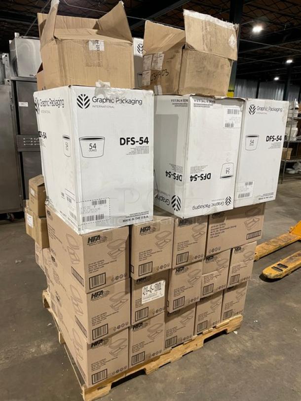 NEW! MIXED PALLET! HFA Commercial 46-Oz. Gourmet-To-Go Smoothwall Oblong Food Containers! With Dome Style Lids! 150/Case! Model: 4219-45-150WDL! With Graphic Packaging Commercial 54-Oz. Short Paper Food Buckets! 450/Case! Model: DFS-54! With Hospitality Brands Uber Bar Tools Series Commercial 50-Ml. Tempered Glass Cocktail Essentials Bitters Bottles! With Stainless Steel Constructed/Copper Accent Top! 6/Case! Model: 46/X-043-C! With Jars USA Jardin De Maguelone Series Commercial Round Soup Plates! Model: JA965013! With Felt+Fat Commercial 3" Diameter Satin Matte Spice Bowls! With Commercial Ceramic Satin 5" x 1-3/4" Dessert Bowls! With Hospitality Brands Vitrified Porcelain 4.5" Umbra Sauce/Dip Dish! Model: HT9066-006! ALL NEW IN THE BOX! 46X Your Bid! - Image 2 of 12