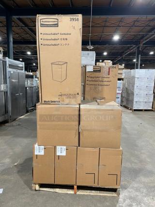 NEW! MIXED PALLET! Rubbermaid Commercial Beige Untouchable Square Containers/Trash Bins! Model: FG395800BEIG! With Hoffmaster Commercial Earthwise Recycled Kraft 2-Ply Dinner Napkins! Model: 317-D6! With Matfer Bourgeat Commercial Banneton Linen Lined Wickerd Proofing Baskets! Model: 118510! 19X Your Bid!