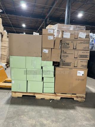 NEW! MIXED PALLET! Figgjo Norway Commercial 17 Oz. Pax Bowls! Model: 6919HH-GRE! With Iittala Essence Valkoviinilasi Series Commercial Clear White Wine Glasses! With Commercial Heavy-Duty 5 Gal. EZ-Fill Container! Model: 7576! With Libbey Commercial 9 Oz. Heat-Treated Hourglass Style Pilsner Glass! With Figgjo Norway Figgjo Ting Series Commercial White 17 Cm. Round Saucers! Model: 2861UH! With Figgjo Norway Commercial Pale Beige 23-2/3 Oz. Pax/Coupe Bowls! Model: 6918HH-BEI! With Steelite International Commercial Stainless Steel Demitasse Spoons! Model: 5305S005! With Commercial Ramekin 4" Round Kastehelmi Jars! ALL NEW IN THE BOX! 74X Your Bid!