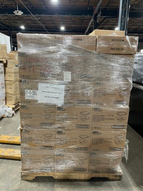 NEW! FULL PALLET! HFA Commercial Aluminum 20 Oz. Smoothwall Gourmet-To-Go Food Containers! With Clear Dome Lids! 150/Case! Model: 4217-45-150WDL! ALL NEW IN THE BOX! 103X Your Bid! - Image 1 of 8